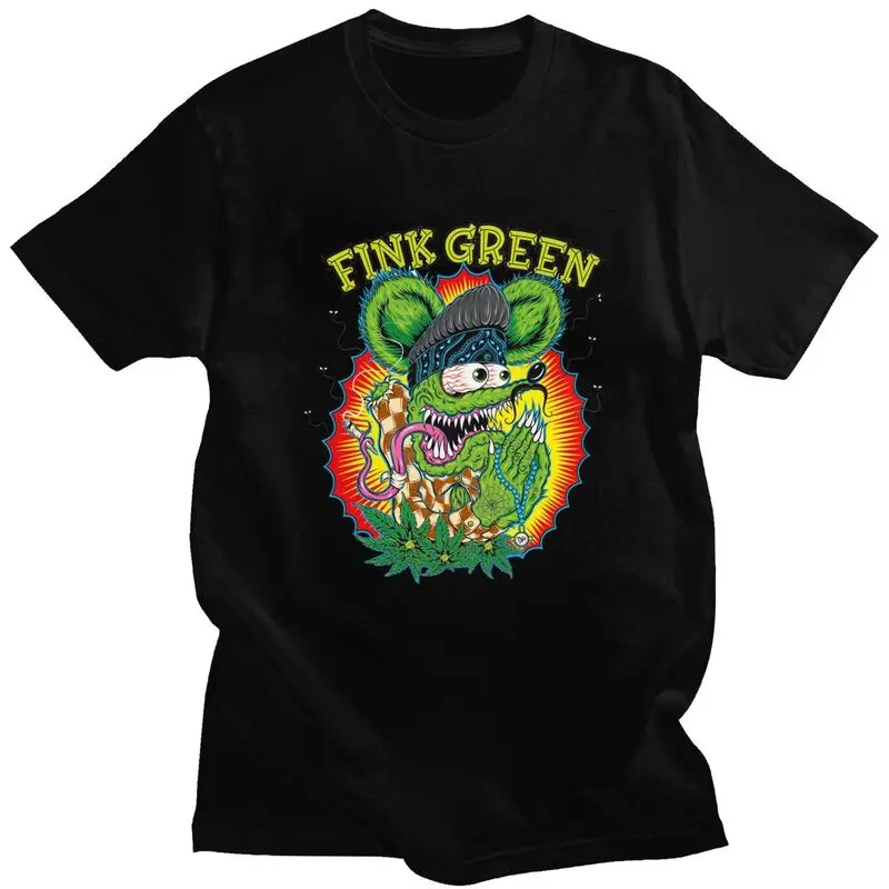 Custom Anime Cartoon Rat Fink T Shirt for Men 100% Cotton Tshirt Fashion Tees T-shirt Slim Fit Clothing Gift