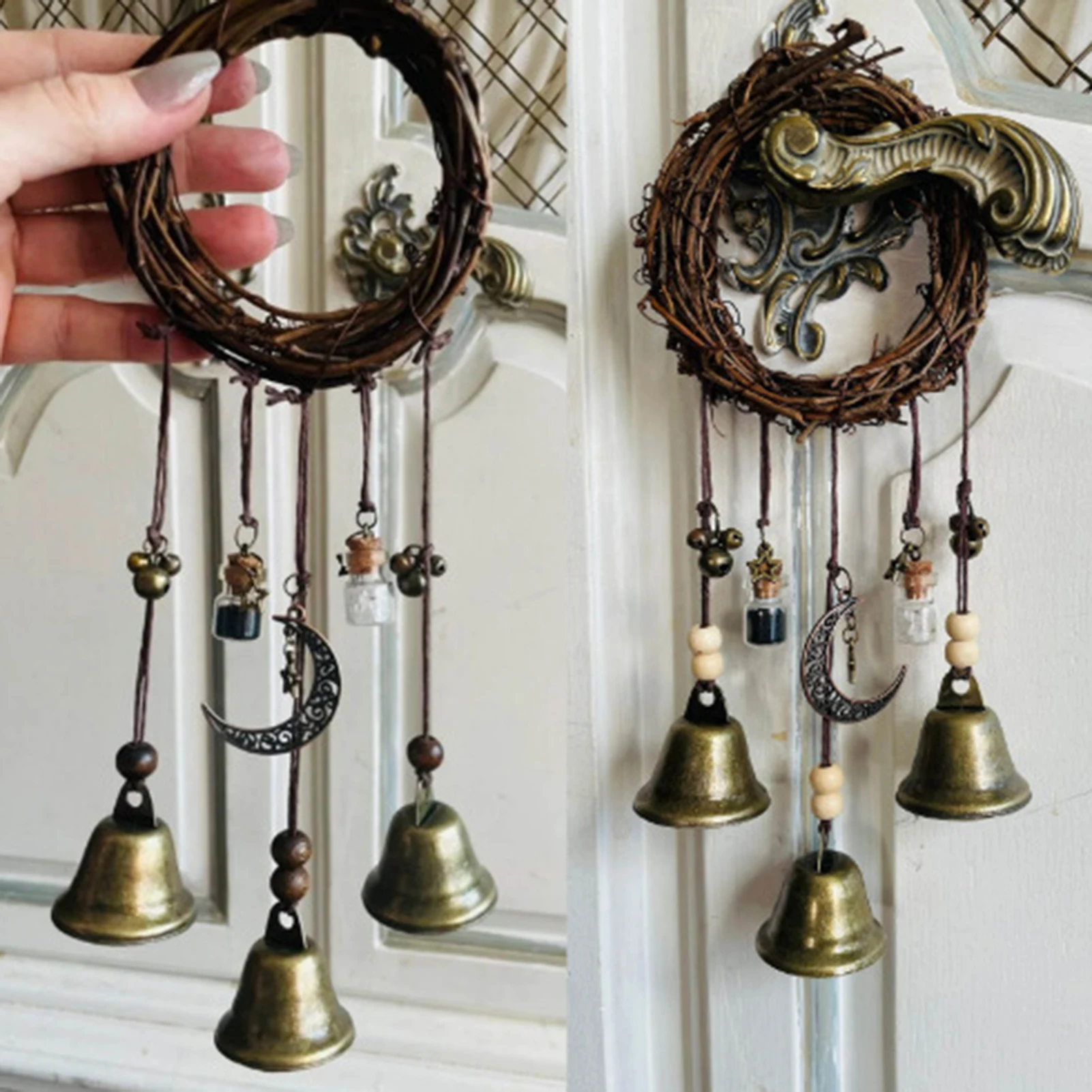 10pcs Handmade Hanging Witch Bell Protection Door Hanger Witch Wind Chime Wreath Magic Wind Chime Pendant Home Craft Decoration