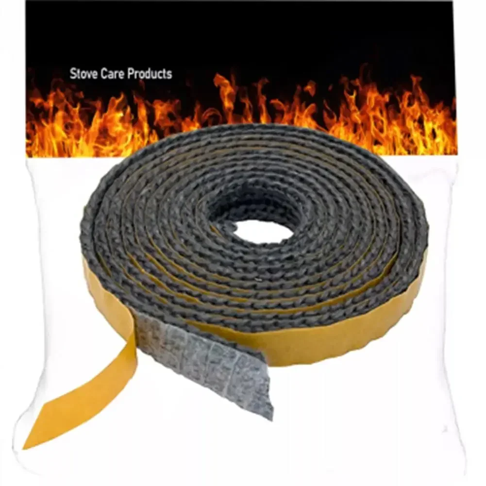 2M Black Flat Stoves Ropes Adhesive Glass Chimney Fireplace SealingTape Fireplace Sealing Rope Home Improvement Heating