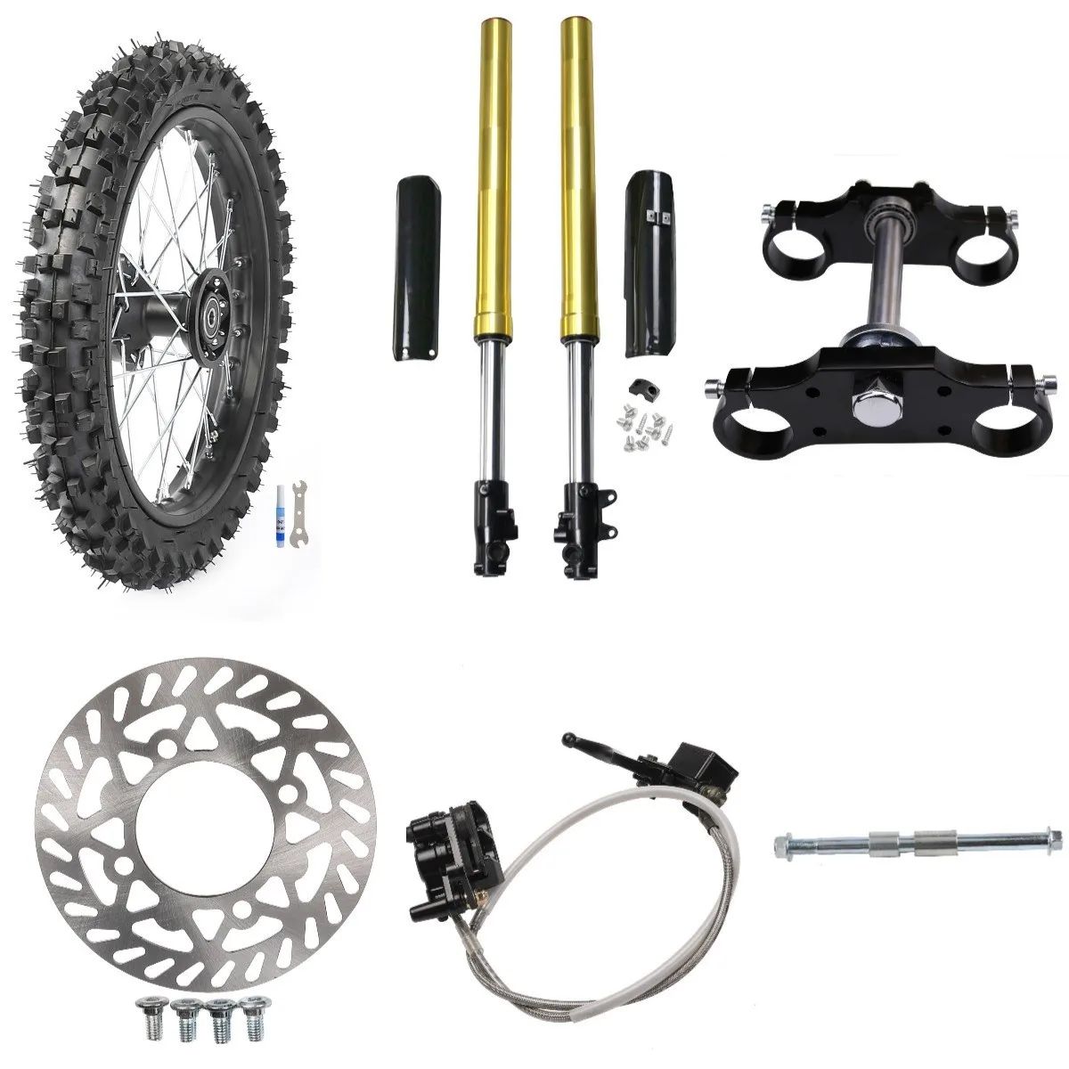 

60/100-14 Wheel Front Forks Triple Tree Kit Disc Brake Pit Bike FOR CRF70 50 SSR