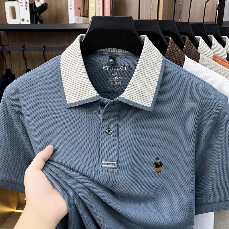 Luxuriöses 100% Baumwoll-Kurzarm-Poloshirt für Herren, neuer Trend, Marken-Cartoon-Bären-Stickerei, atmungsaktives, bequemes, lässiges Sommer-T-Shirt – Detail 6