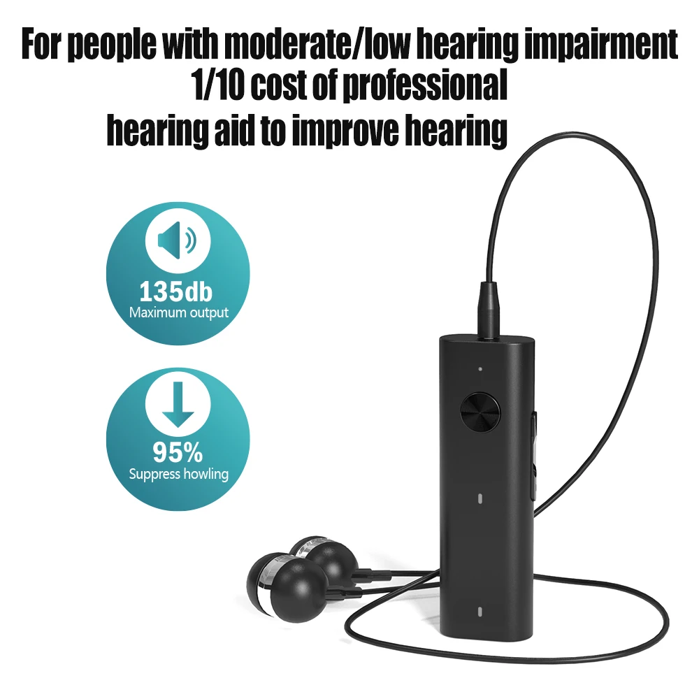 Noise Reduction Sound Amplifier for Elderly Rechargeable Adjustable Suppress Howling Voice Enhancer Device Easy to Operate