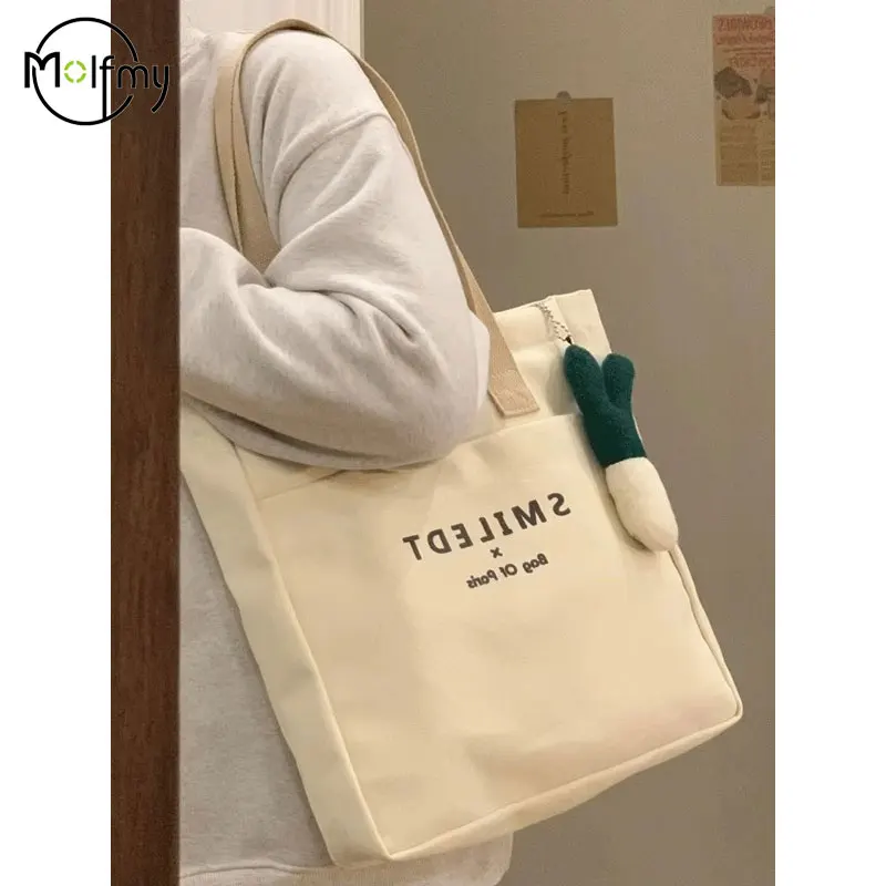 Student Canvas Bag Fashion Handbag Women Letter Print Tote College Student Book Shoulder Bags Large-capacity Purses and Handbags