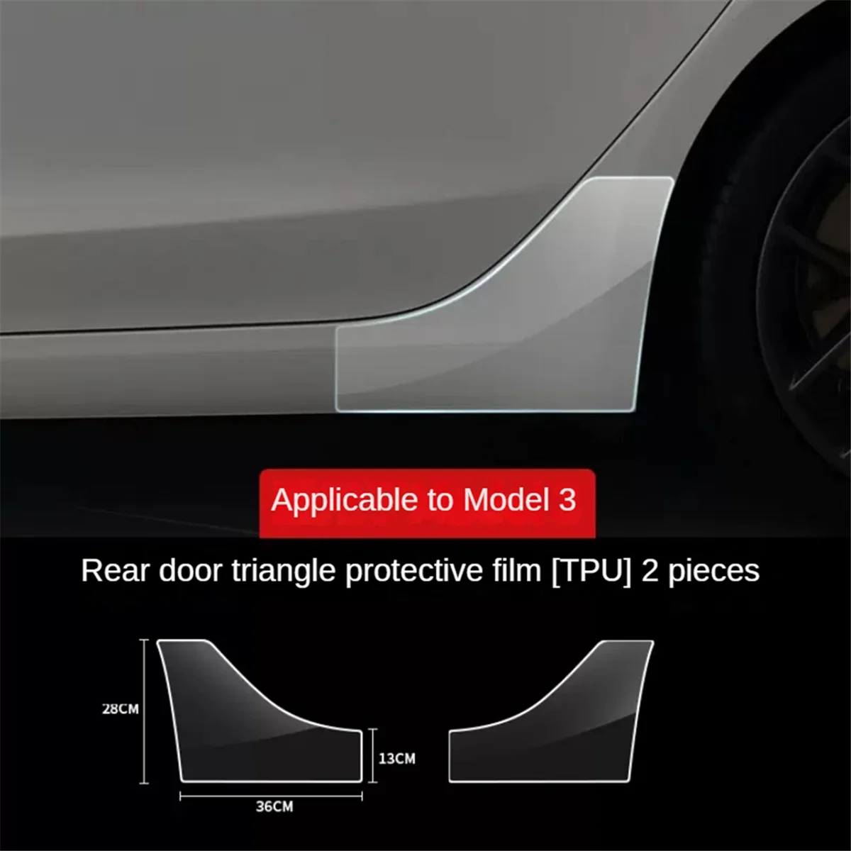 For Tesla Model 3 Rear Door Triangle Protective Film Car Rear Door Corner Anti-Scratch Decorative