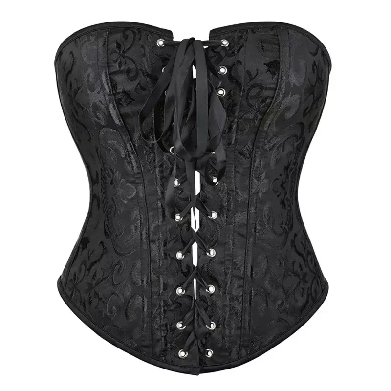 

Black Corset Top Plus Size Women Bustier Overbust Gothic Sexy Up Jacquard Lingerie Vintage Victorian Corselet