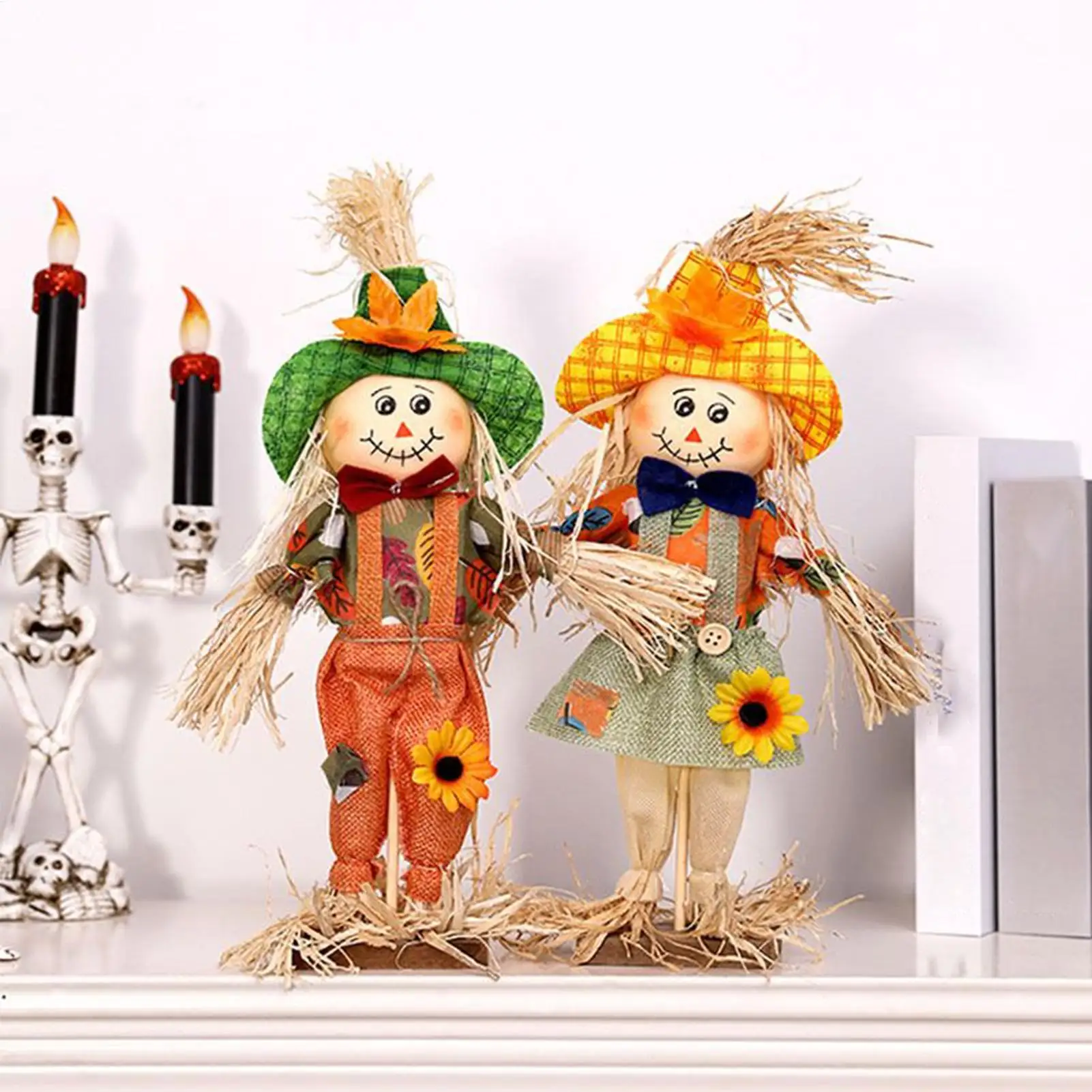 Scarecrow Decorations 2 Pieces Fall Scarecrow Halloween Decoration 14inch Stakes With Cloth And Hat For Yard Lawn Porch Home