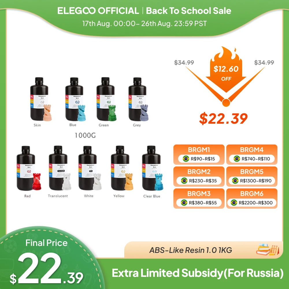 Resina para Impressora 3D ELEGOO Tipo ABS, Resina Fotopolímera Padrão 405nm para Impressão 3D LCD 1000g