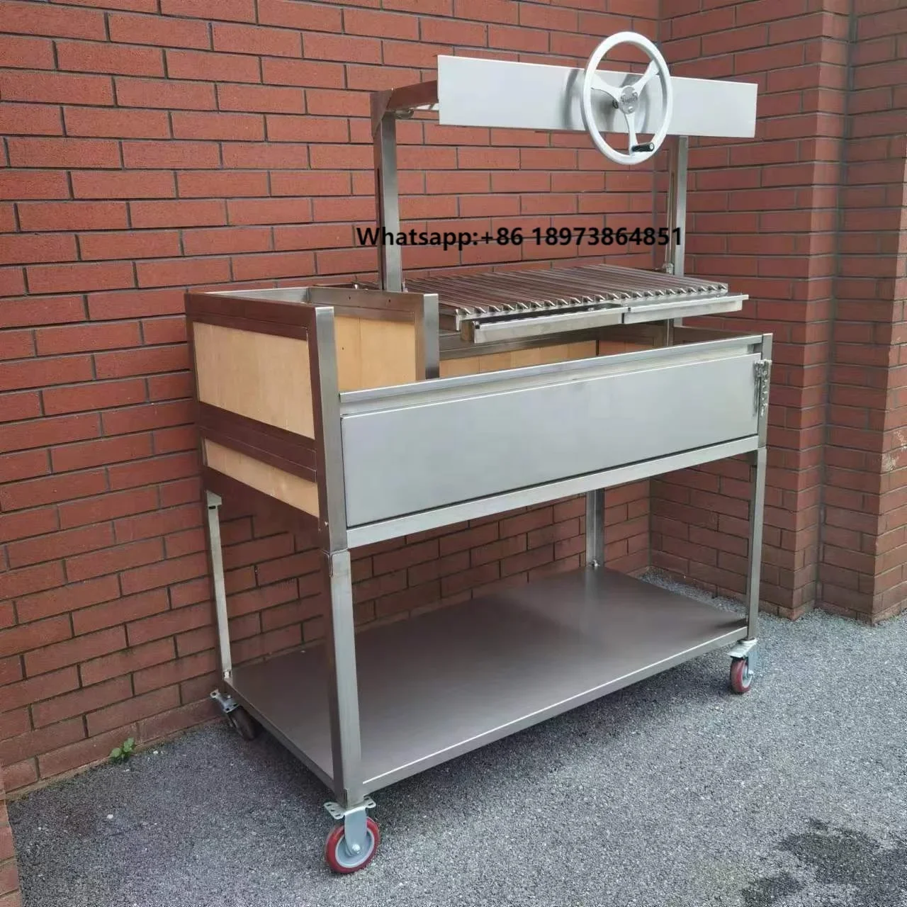 

53" Wood Charcoal BBQ Grill Stainless Steel Asado Parrillas/ Gaucho /Santa Maria Argentina Argentine Grill with Brasero Basket