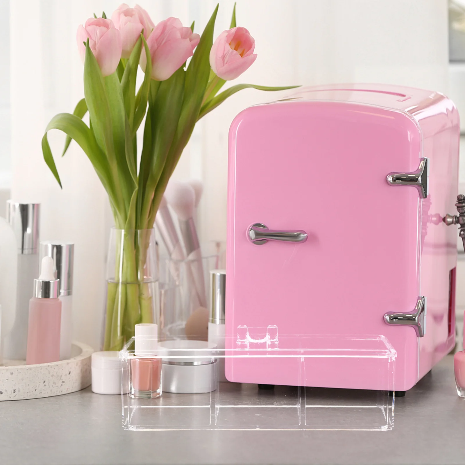 منظم مكياج سطح المكتب، صندوق تخزين متعدد الشبكات، براعة رائعة، إكسسوار منزلي عملي متين، هدية عيد الميلاد وعيد الميلاد