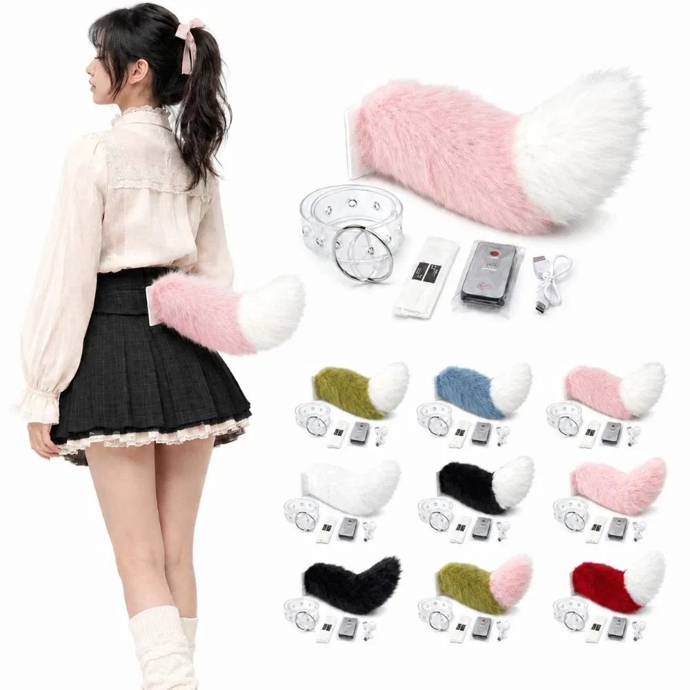 Voice Control Electric Fox Tail Belt Rechargeable Realistic Role-playing Belt Fluffy Remote Control Plush Electric Tail