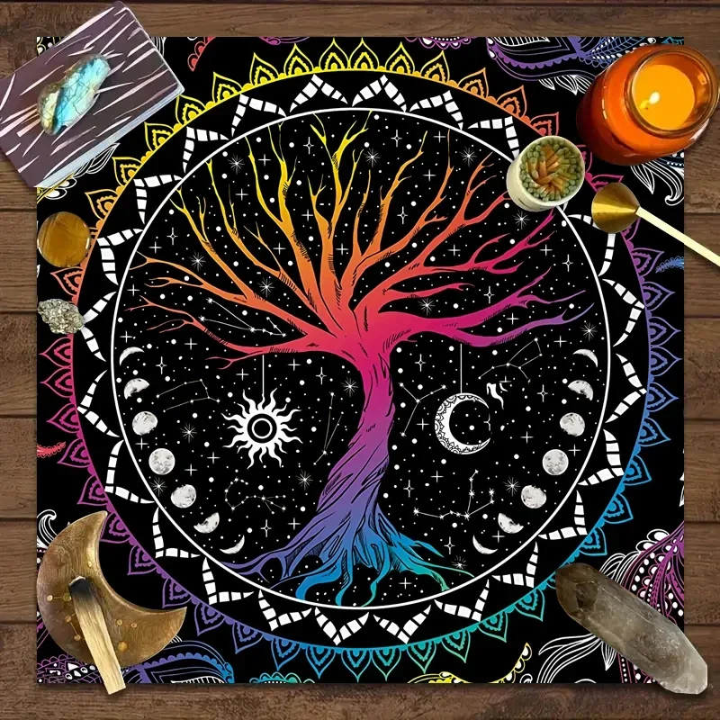 1pc Life Tree Tarot Card Table Cloth, Witchcraft Astrology Decoration Oracle Card Mat, Magic Art Divination Altar Table Cloth