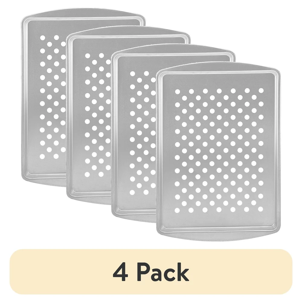 

4 Pack 13.2inch x 9.2inch Durable Steel Barbecue Grill Tray Topper Perforated Surface Cooking Small Foods Protects Against