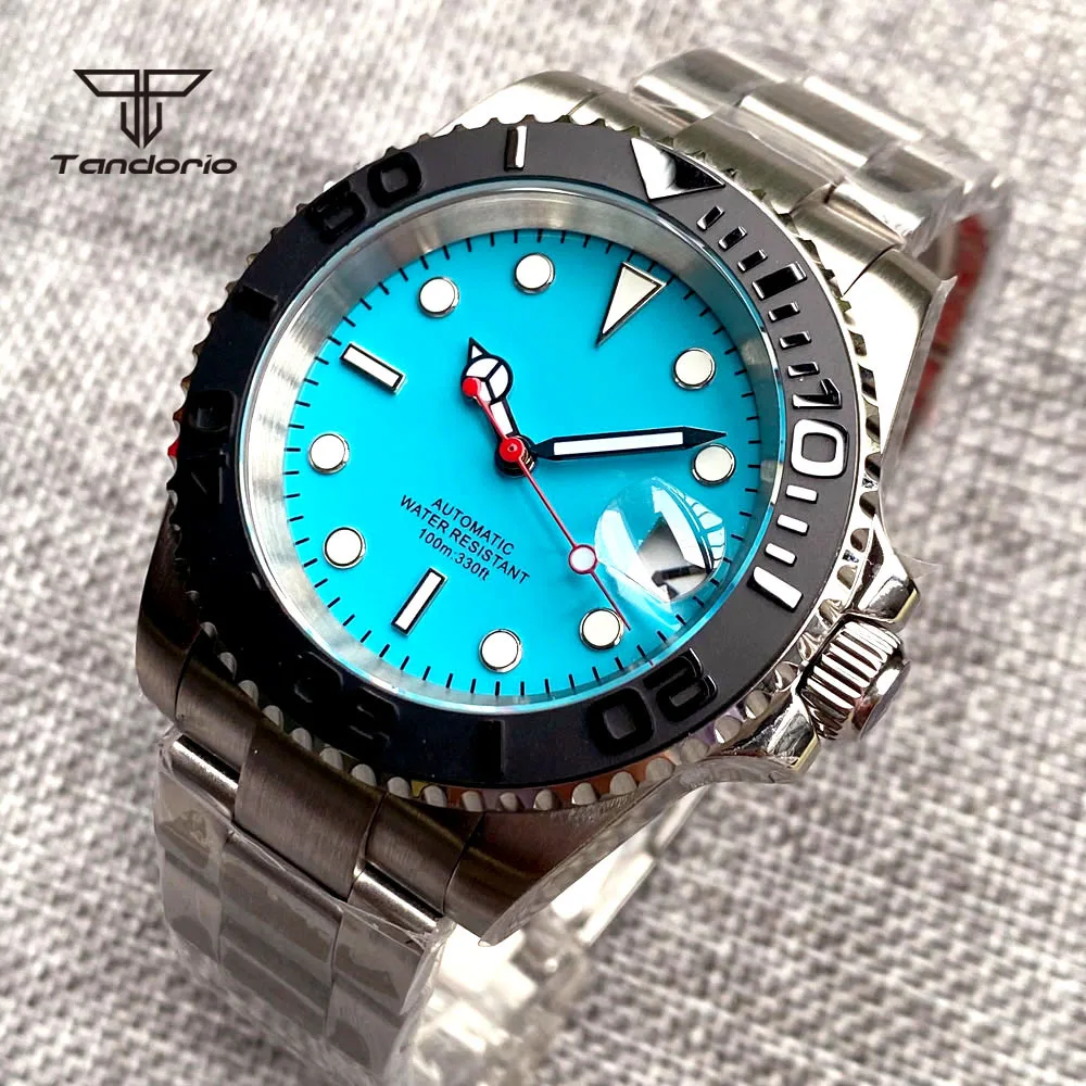 Tandorio NH35A Date Display Blue Sterile Dial Sapphire Glass 40mm 20Bar Stainless Steel Automatic Men\'s Watch Rotating Bezel