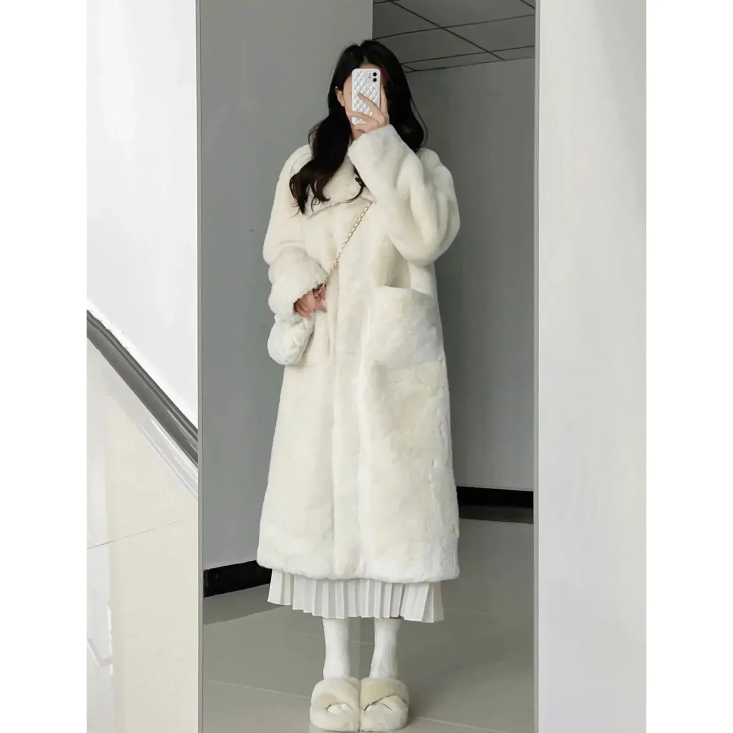 Fur Coat Women\'s Imitation Rabbit Hair Warm Cotton Thickened Long Parkas Autumn Winter New Korean Lazy Style Mink Velvet Coat