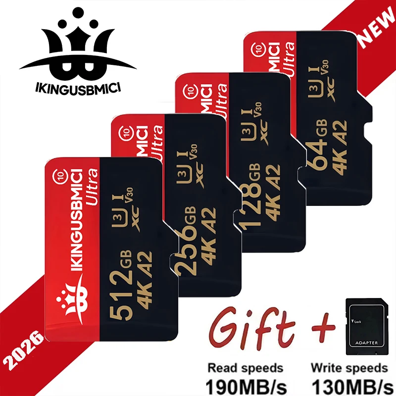 Cartão de Memória Micro TF Classe 10 U3 de Alta Velocidade e Qualidade Premium, Durável e Confiável, 32/64/128/256/512GB
