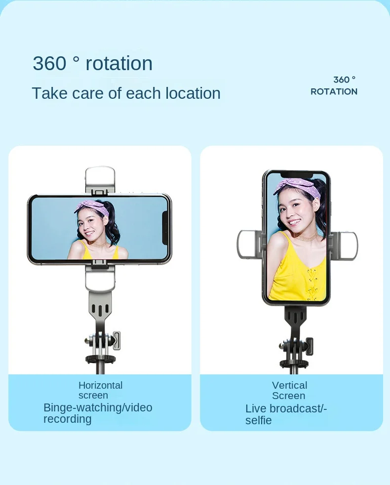 Imagem -06 - Moda Vara Selfie Alongar Telefone Tripé Telescópico Portátil Pólo 360 Rotação Bluetooth Tripé de Controle Remoto