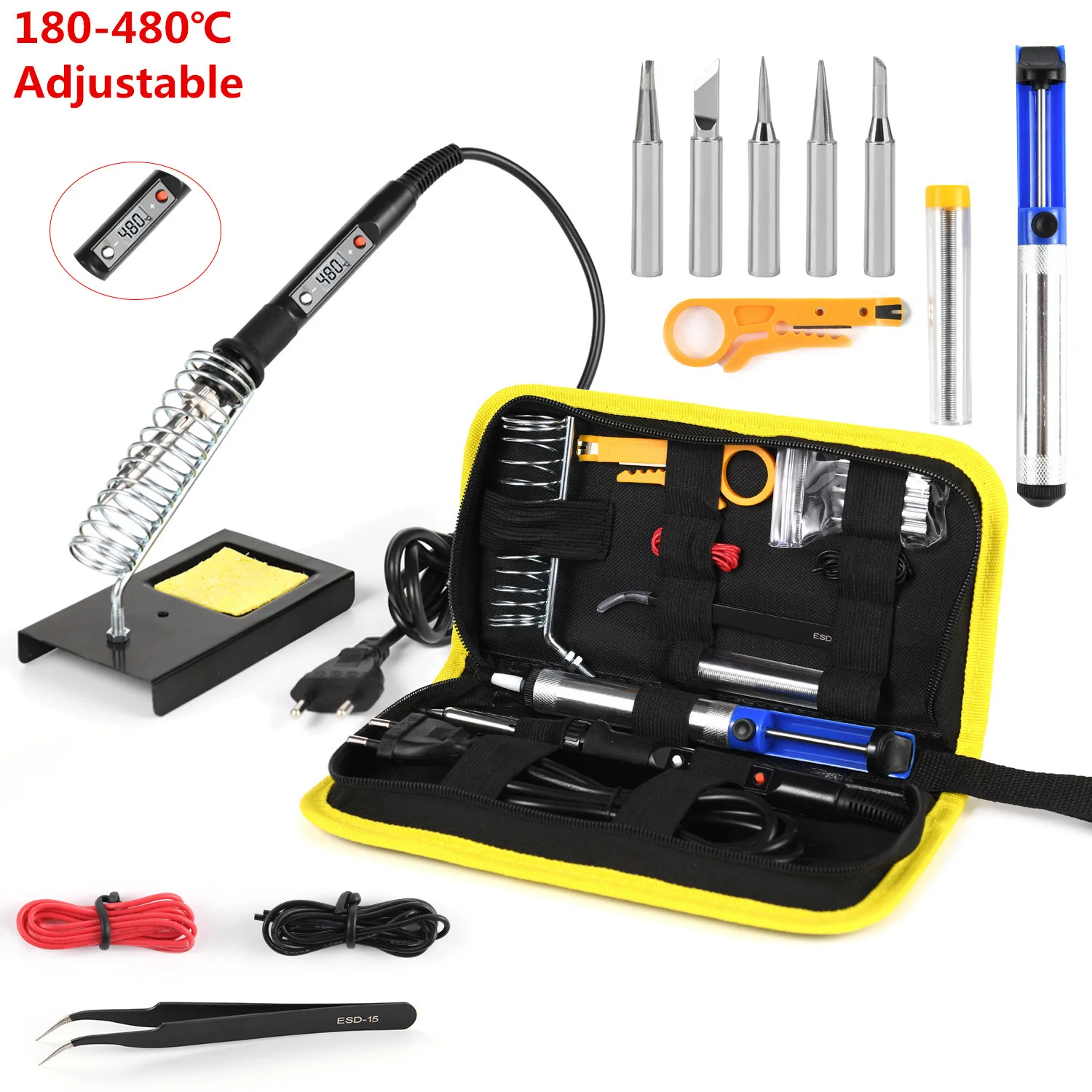 

15PCS 80W Electric Soldering Iron Set Kit 220V/110V Adjustable Temperature Welding Repair Tools box Electric Welding Machine
