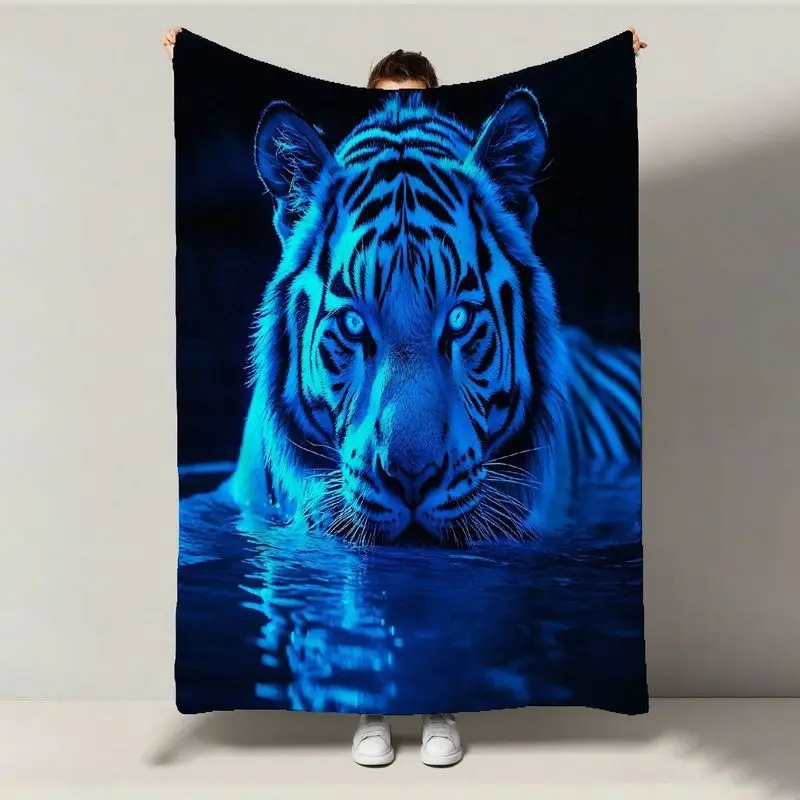 

Top Pick Luxury Blue Tiger Flannel Blanket - Majestic Face Print All-Season Christmas Valentine's Wildlife Gift