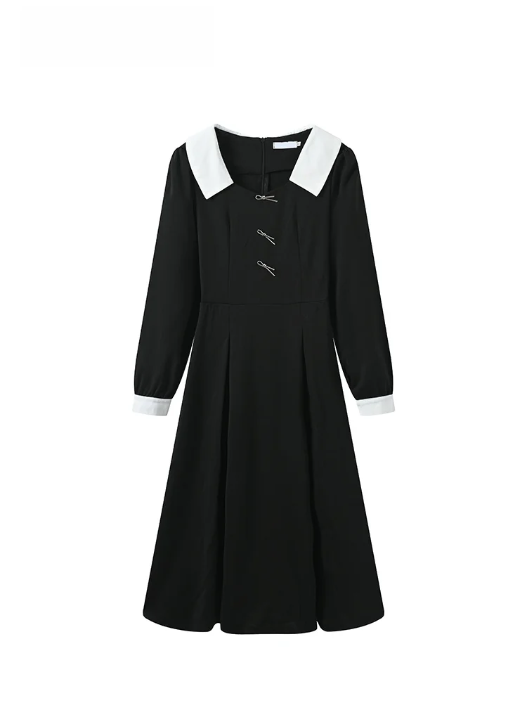 

plus Size Doll Collar Midi Dr Women's Casual Sle Fro for Plump Sister A-Line Velvet Long Sve Autumn Dr