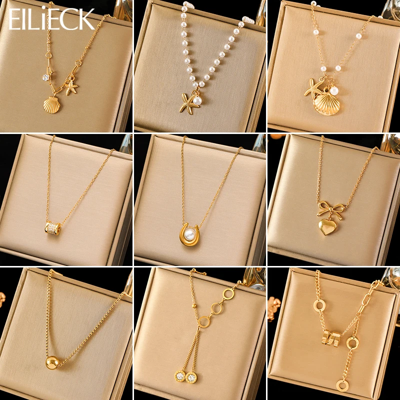 EILIECK 316L Stainless Steel Gold Color Minimalist Charm Pendant Necklace For Women Fashion Neck Chain Jewelry Holiday Gifts