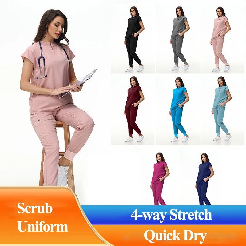 Stretch Dentist Nursing Uniform Quick-Dry Clinical Scrub Sets Women Cleaner Dust-proof Outfit Premium Medical Scrub Suit LWM011