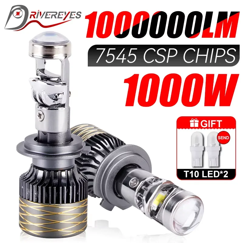 1000W 1000000LM H7 H4 Canbus Car Headlight Mini Lens H11 H8 9005 9006 HB3 HB4 LED Projector Bulb 6000K Auto Motorcycle Mini Lens