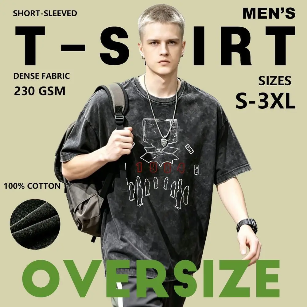 Vintage 1984 Graphic T Shirt Retro Hard Truth Television Print Washed Oversized T-Shirts Short Sleeve Pure Cotton Loose Tee Men Women