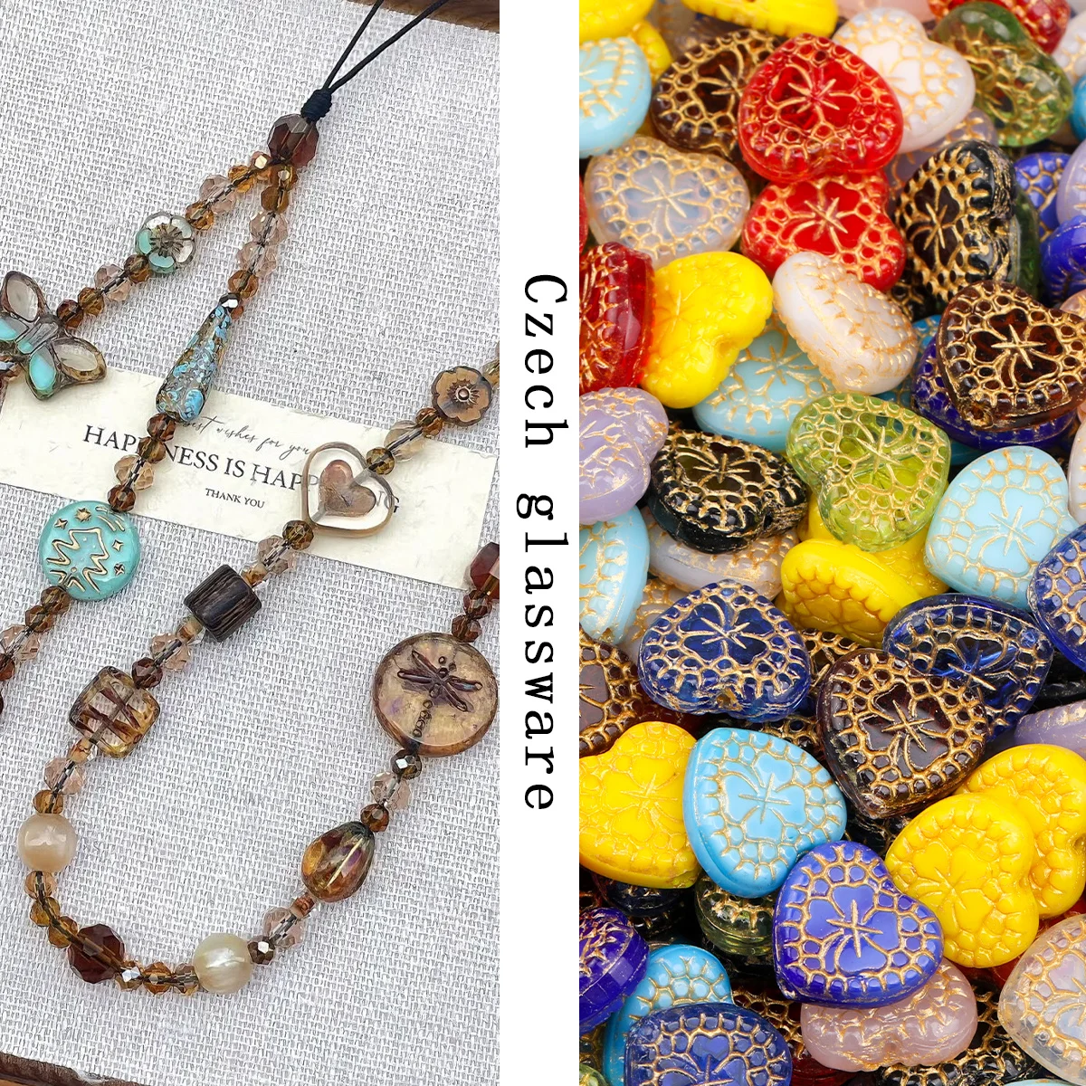 10/15pcs Random Color Gold Mesh Heart Glass Beads 14*15mm Loose Beads For DIY Bracelet Necklace Hair Accessories Craft Making