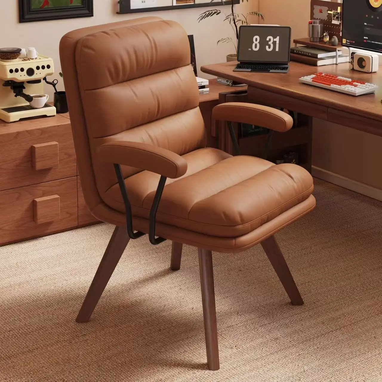 Solid wood computer chair Light luxury rotatable desk chair Comfortable sedentary back office ergonomics