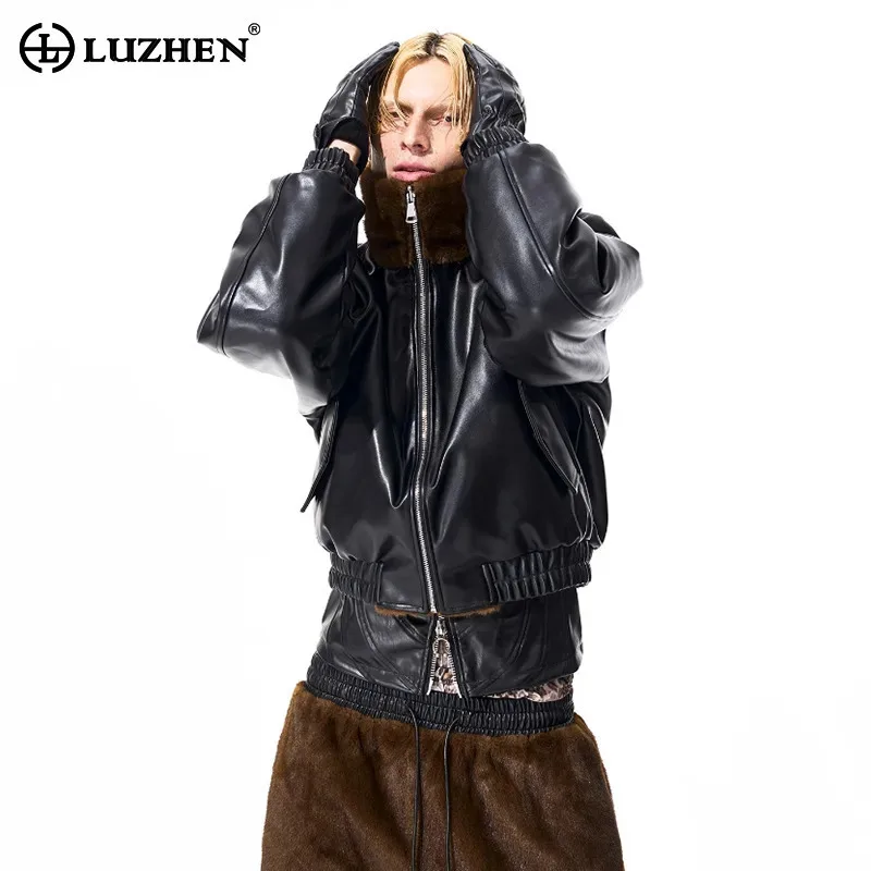 

LUZHEN Original Personalized Double-sided Leather Jacket Zipper Fleece Liner Winter Warm Coat Straight Casual Pants Male JY4865