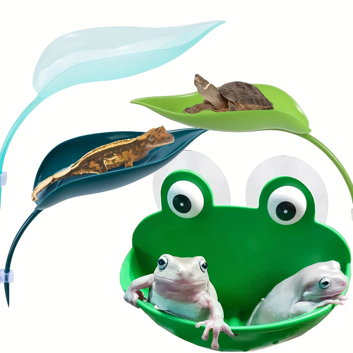 6-piece exquisite lizard and frog hammock set (3 frog stands + 3 leaf stands), frog habitat reptile resting platform, leaf-shape