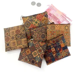 Vintage Fashion Real Wood Grain Printing Coin Purse Bark Cork Grain Coin Bag Casual Nostalgic Clutch Key New Small Square Bag