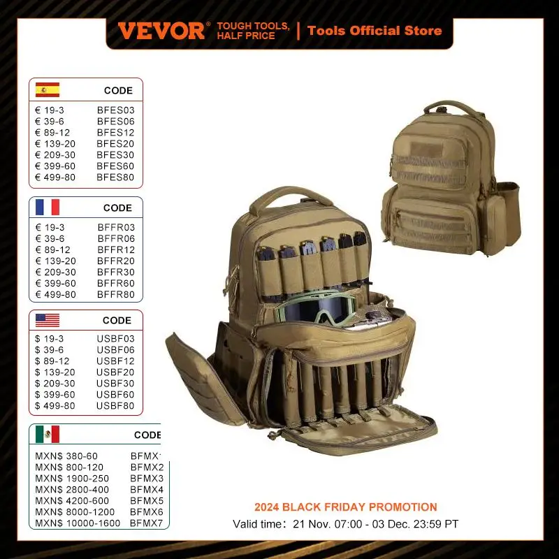 VEVOR Tactical Range Backpack 2/6 Pistols Gun Backpack with Independent Pistol Bags & 6/10 Magazines Pistol Backpack for Outdoor