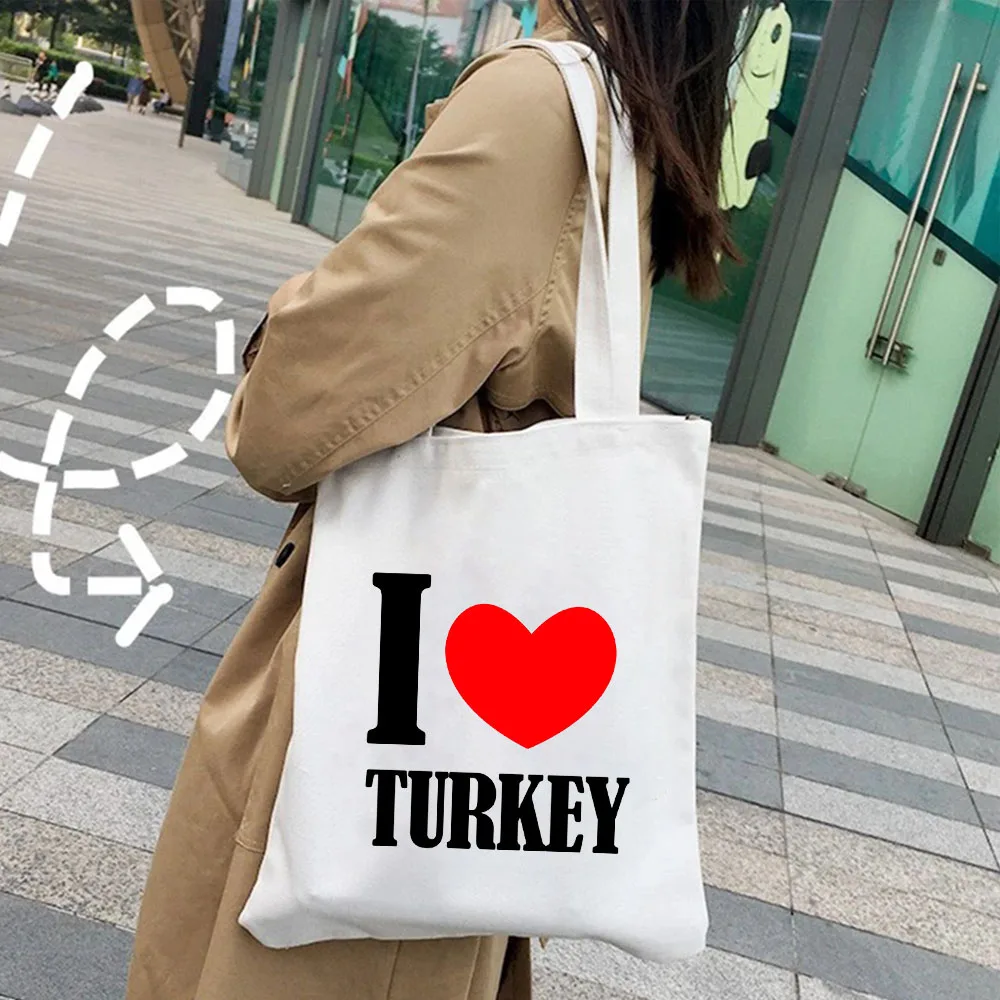 Ankara cappadocia Istanbul turchia Country Map Flag Heart Women Canvas Shoulder Harajuku borse Totes Eco Shopper Shopping Bags