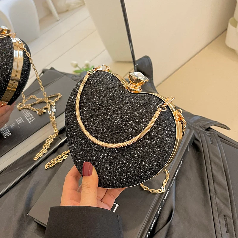 Abend Clutch Tasche Frauen Tasche Glänzende Handtasche Herz Form Metall Kupplungen Tasche Mode Kette Schulter Umhängetasche Luxus Dame Geldbörse – Detail 22