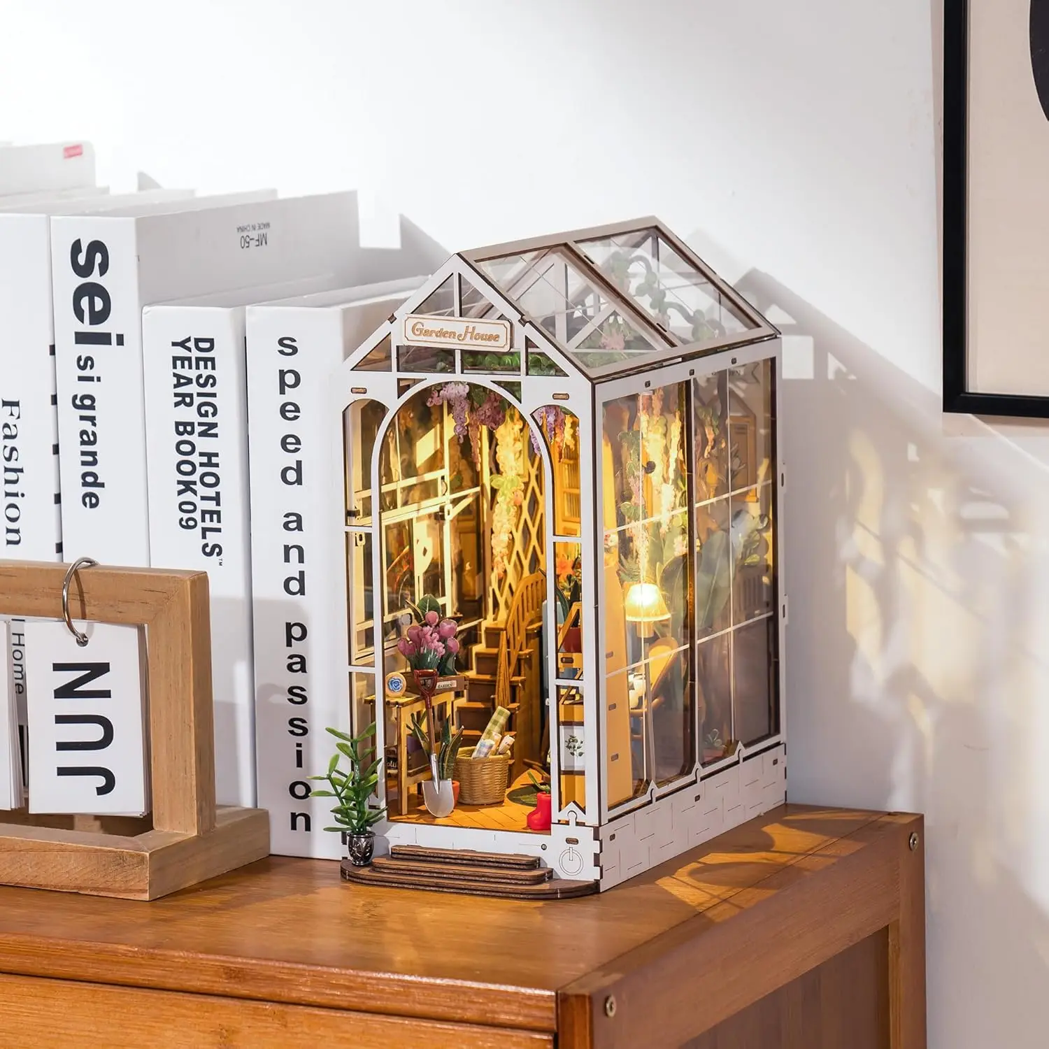 DIY Miniature House Kit, 3D Wooden Puzzle Booknook with LED Light, Unique Gifts for Hobby Diorama