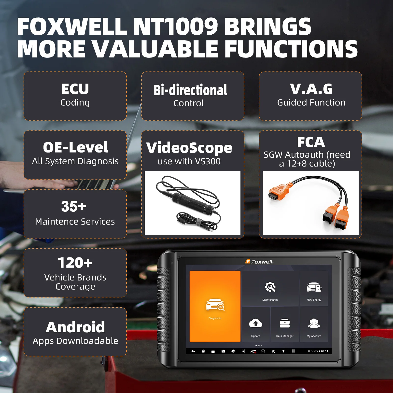 2025 New Foxwell NT1009 OBD2 Auto Scanner ECU Coding All System Diagnose Tool 35 Reset Bidirectional OBD2 Car Diagnostic Tools