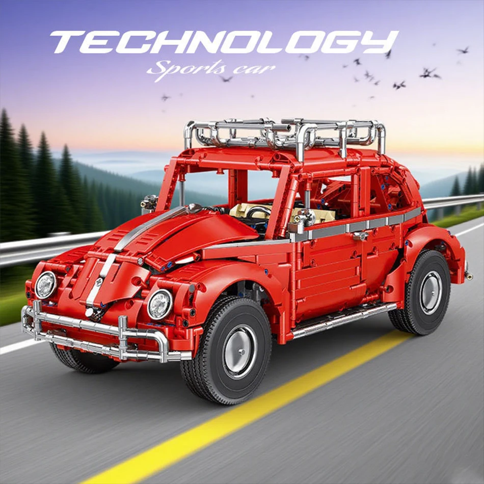 MOC 1:10 Skala Klasyczny Samochód Sportowy Red Beetle Model Klocki Konstrukcyjne Retro Pojazd Zestaw Klocków Zabawki dla Dzieci Dorosłych Prezenty