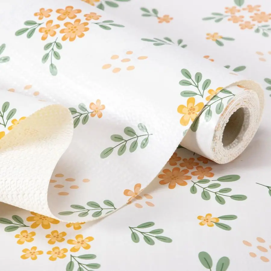 

Shelf Liner, 18 Inch x 24 Feet Non Adhesive Orange Floral Kitchen Cabinet Liner for Pantry Drawer Vanity, Strong Grip Non Slip W