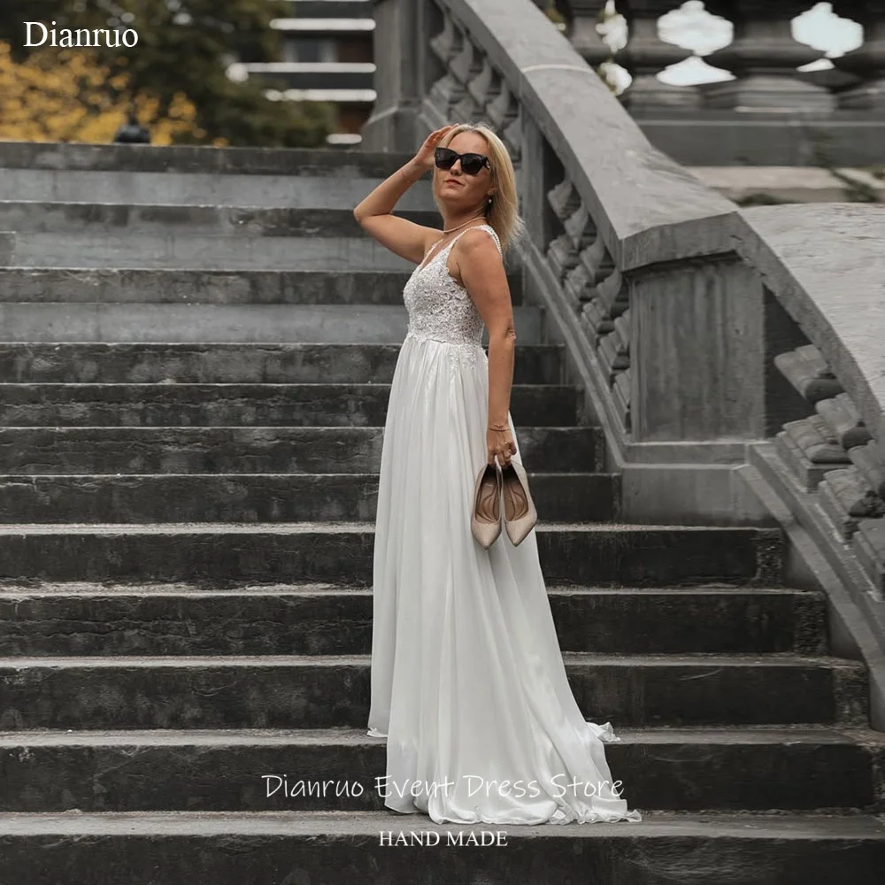 Dianruo Spaghetti Straps Wedding Dress Backless With Layered Pearl Chains Bridal Vestido Princesa Vestido Femininos Customized