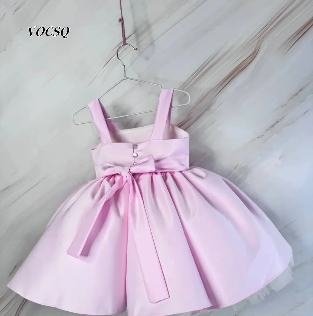 Flower Girl Dress Peach Pink Shiny Sleeveless Pleated Skirt Oversized Bow Back Floor Length Kids Formal Gown Customized