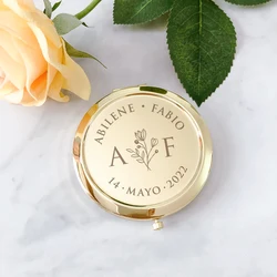 Wedding Souvenirs for Guests Wedding Party Favors Custom Pocket Mirrors Personalized Golden Compact Mirrors Wedding Guest Gifts