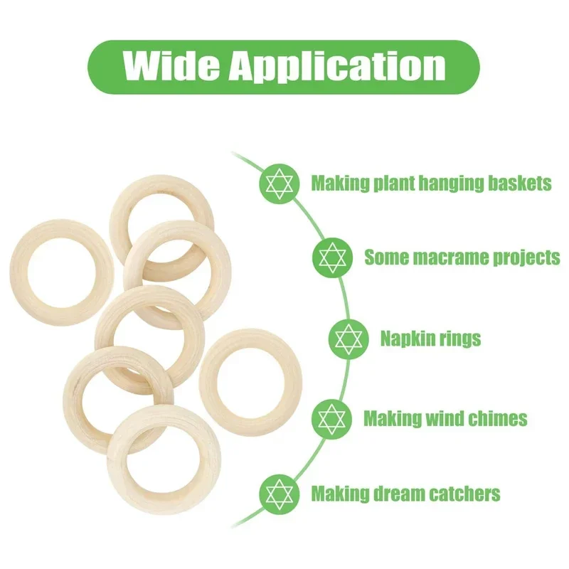 5pcs 80mm Natural Wood Rings, Unfinished Blank Macrame Ring Wooden Circle for DIY Craft Painting Pendant Connectors Home Decor