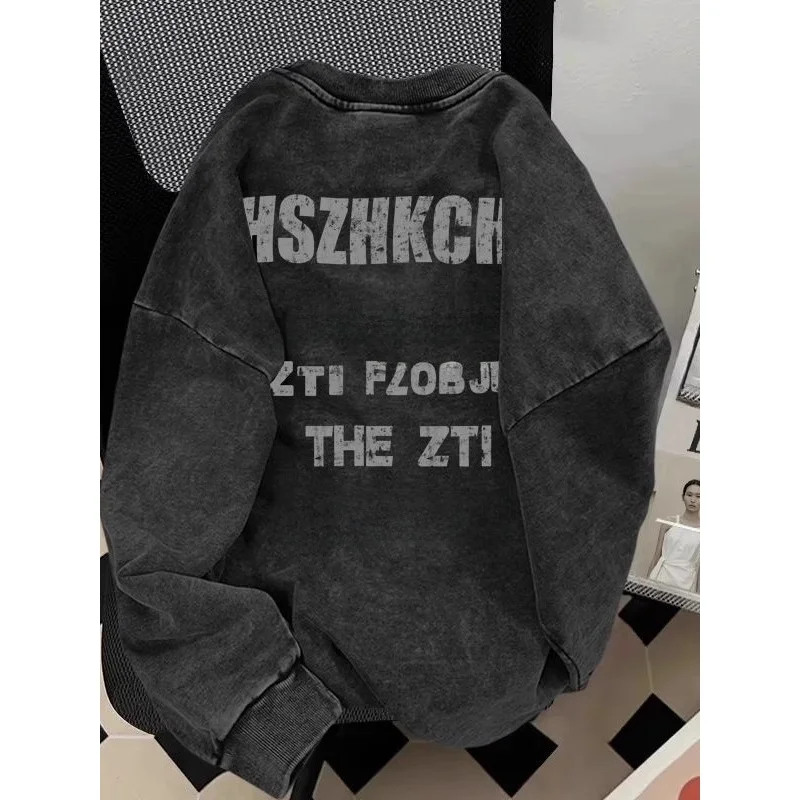 

Heavyweight 300 Pou Waed Vintage round Ne Sweatirt Men's Faion Autumn Winter Oversize Cool Top Polyester Fabric
