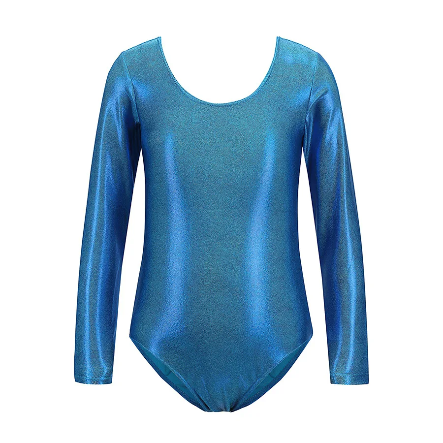 

Girls Long Sleeve Shiny Gymnastics Bodysuit Metallic Dance Leotard for Kids Ballet Gym Training