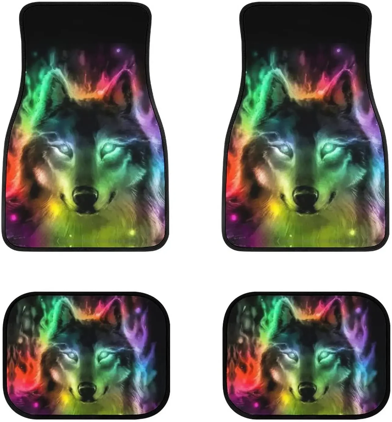

Colorful Wolf Fantasy Car Floor Mats Front & Rear Liners Set, Universal Fit Auto Carpet Floor Mats Set Of 4 For SUV,Vans