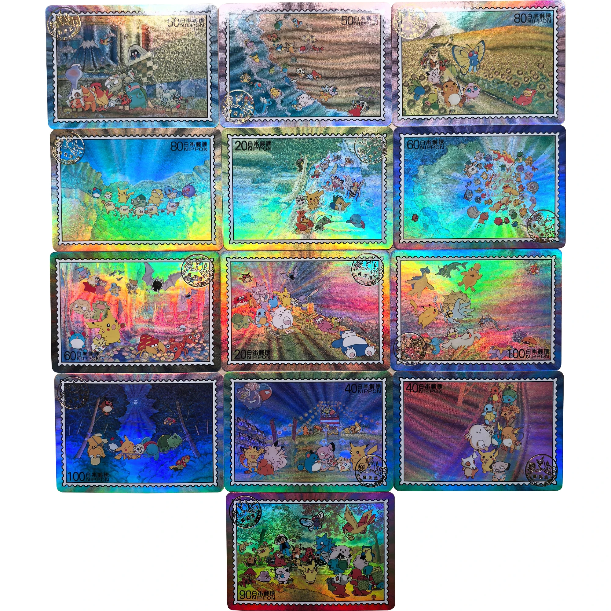 9Pcs/set Stamp Series Charmander Bulbasaur Squirtle Texture Flash Card Classic Anime Game Collection Cards Gift Toy view 6