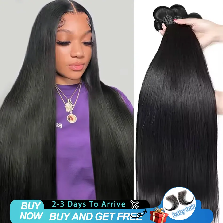 30 40 50 Inch Straight Human Hair Bundles 100% Unprocessed Brazilian Remy Hair 16A Extensions Human Hair 2/3/4 Bundles For Women