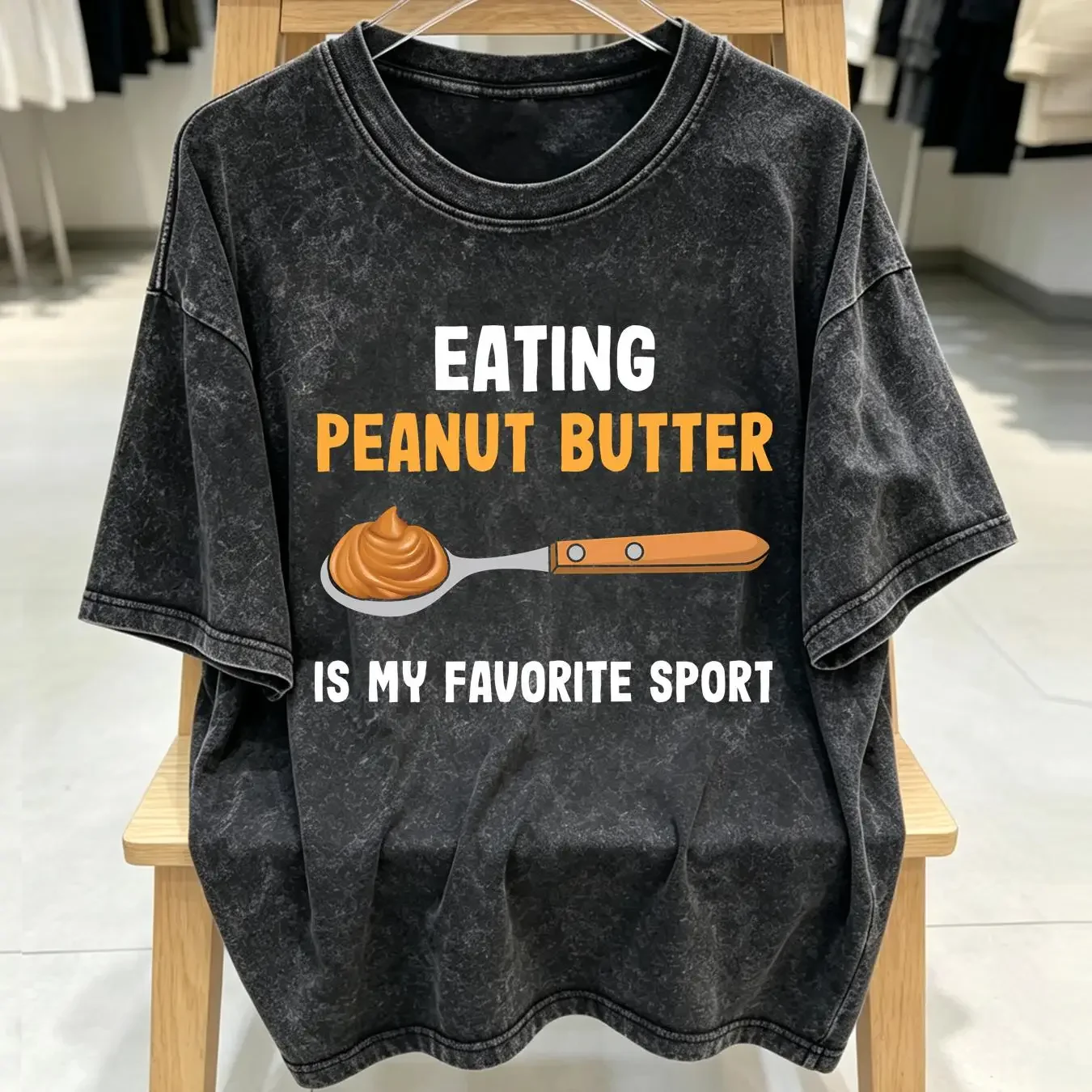 washed T Shirt Peanut Butter Spoon Breakfast Favorite Sport Food Handbags Portable Shopping Bag Large Capacity vintage Washed