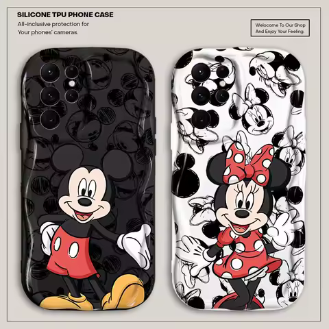Creamy Texture Case for Samsung Galaxy S25 S23 S24 Ultra S22 S20 FE S21 Plus A54 A53 A55 Phone Cover Disney Mickey Minnie Couple